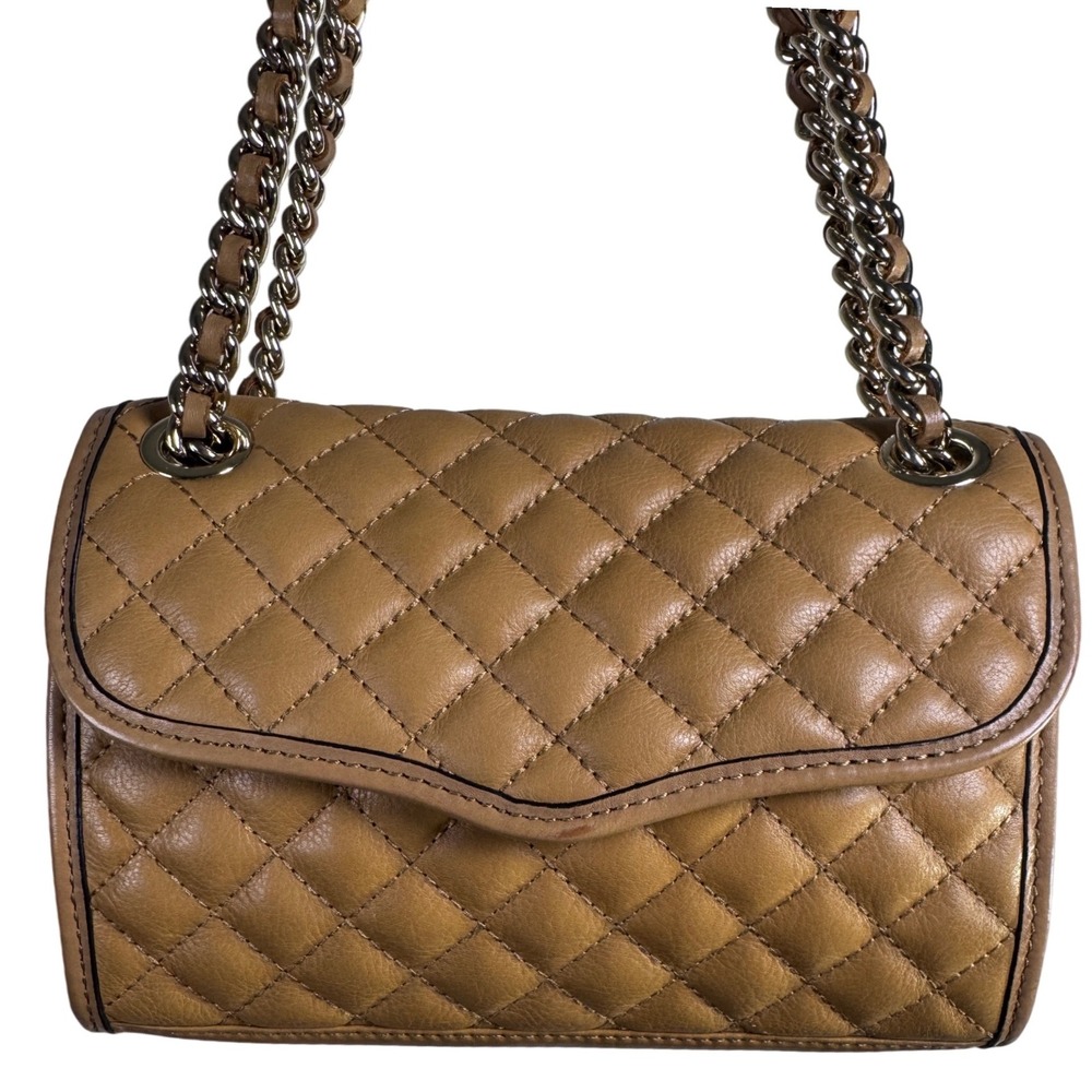 Rebecca Minkoff Quilted Leather Chain Shoulder Crossbody‎ Bag Camel Gold